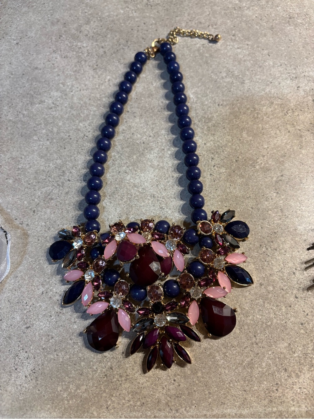 Chico’s Statement Pink and Navy Crystal Bib Necklace